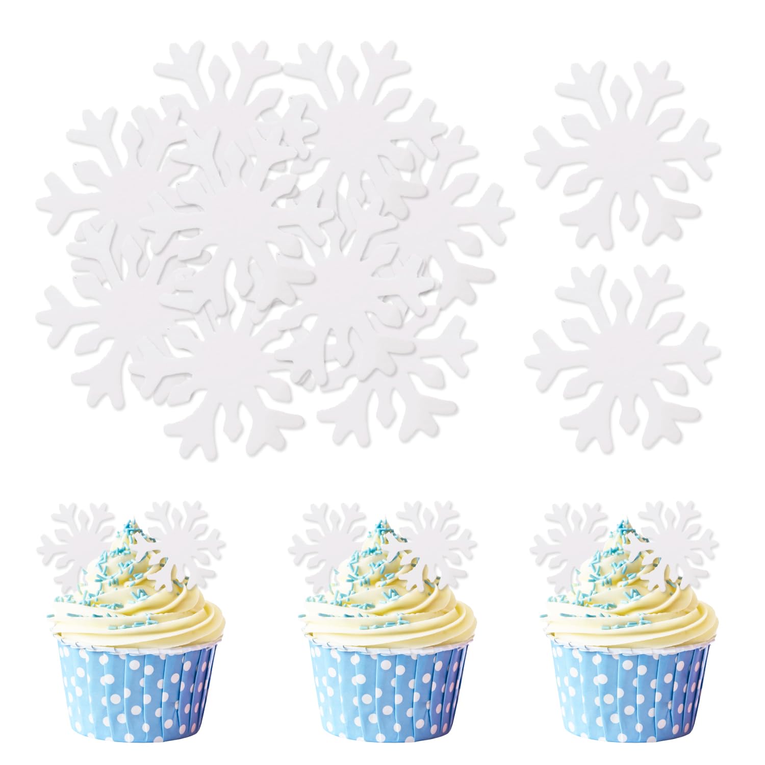 50pcs Edible White snowflake Cupcake Toppers,Frozen Cake Toppers Supplies,For your Snowflakes Christmas Winter Party Cake Toppers Decoration
