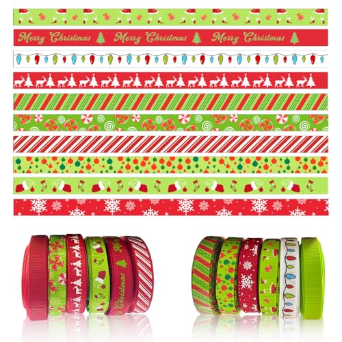 12 Rolls Christmas Ribbon for Gift Wrapping,60 Yards Christmas Grosgrain Ribbon for Crafts Holiday DIY Christmas Decorations
