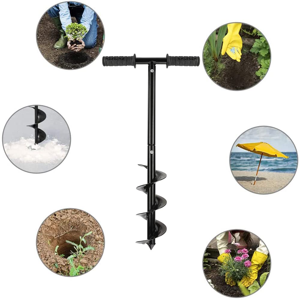 Garten Handerdbohrer Set, Ø 100 mm Erdlochbohrer mit rutschfestem Griff Pfahllochbohrer Spiralbohrer Rapid Planter Erdbohrer Zaunpfahlbohrer mit Werkzeug zum Pflanzen von Bäumen