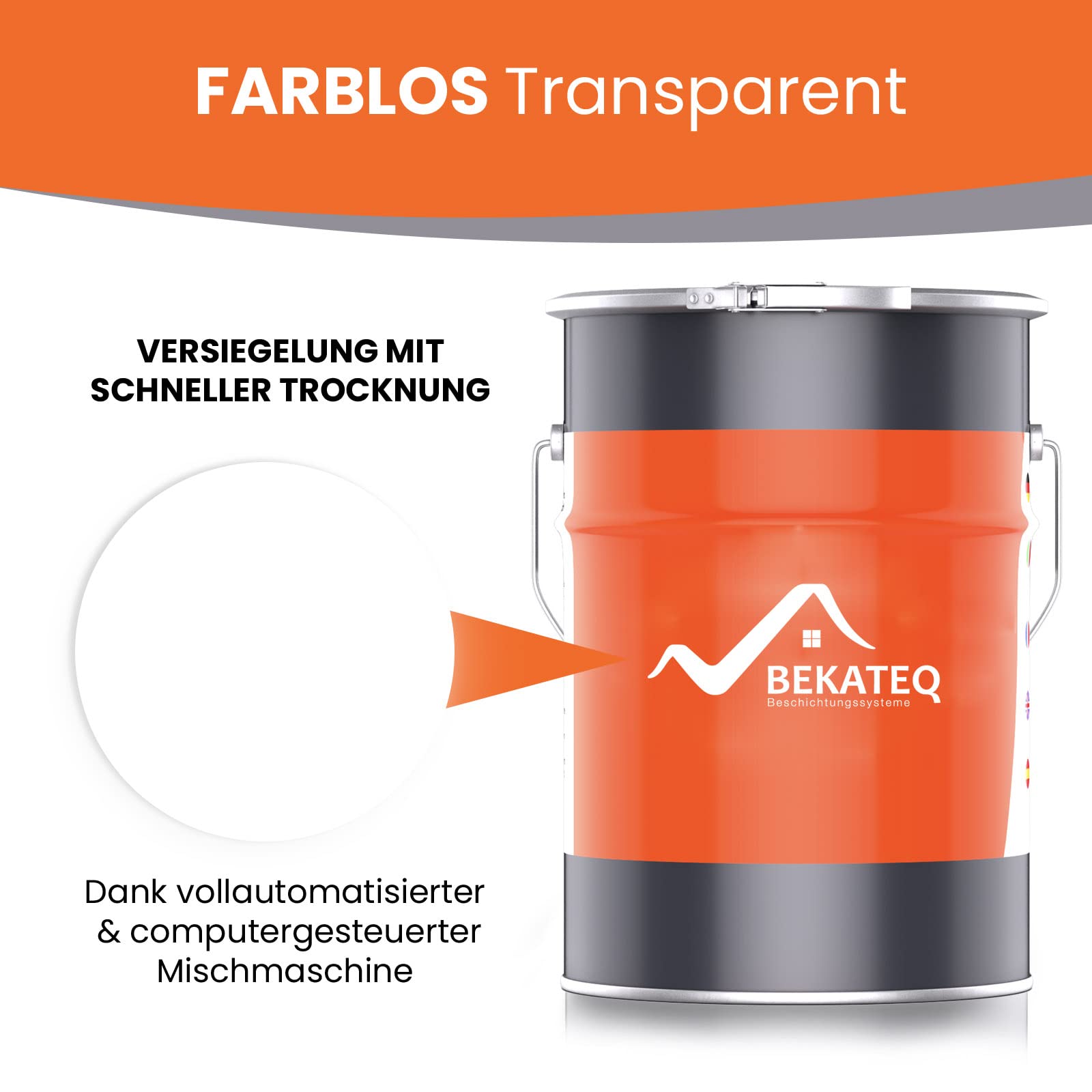 BEKATEQ 1K PU Versiegelung 1kg farblos für Beton, Holz, Fliesen - Betonversiegelung, Bodenversiegelung von Epoxybeschichtung, Steinteppich innen & außen - UV-fest, Wasserfest, Frostsicher - BK-635PU