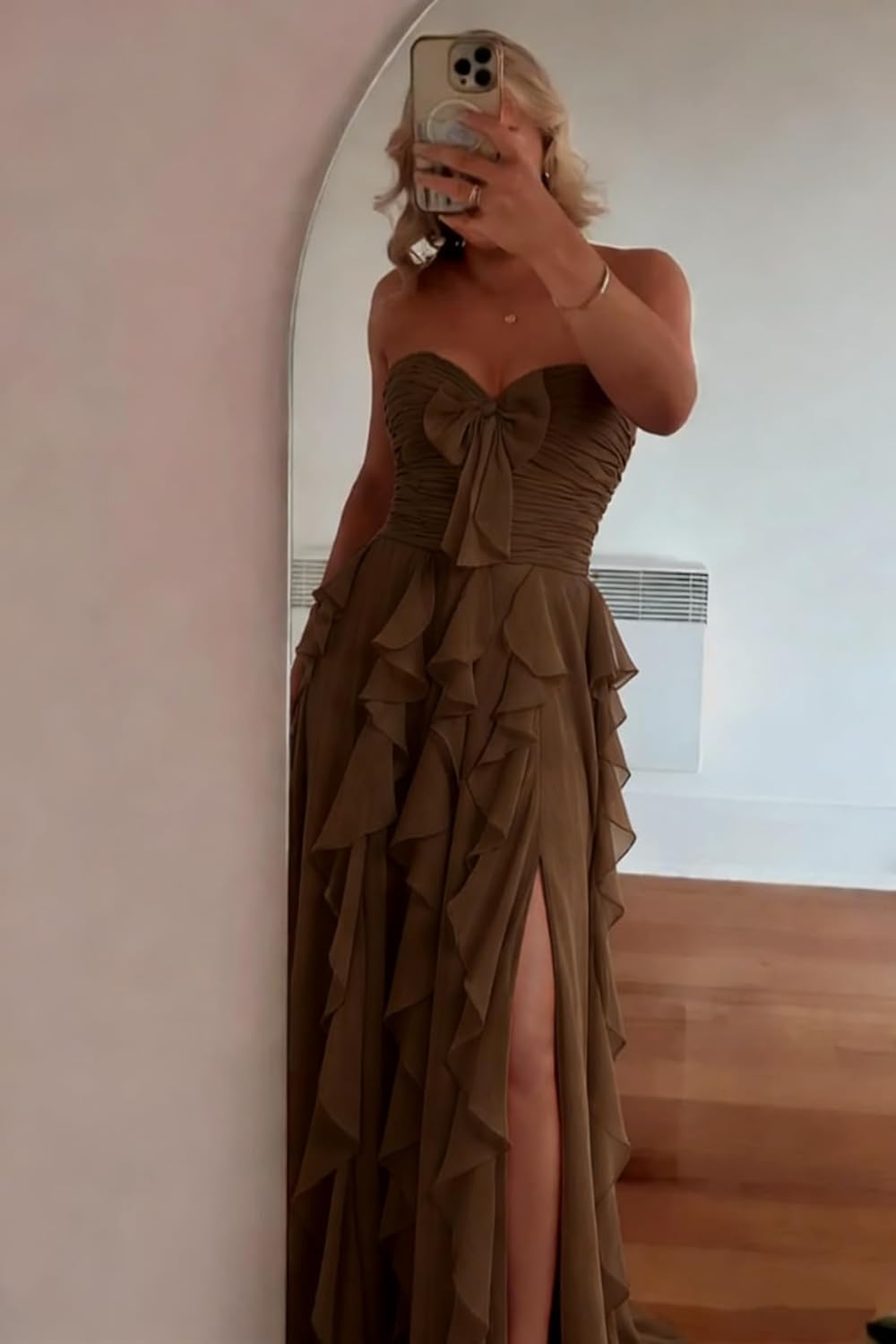 Chiffon Prom Dresses 2026 for Women with Bow Ruffles Sweetheart Neck Pleated A-Line Long Formal Gowns with Slit - Image 6