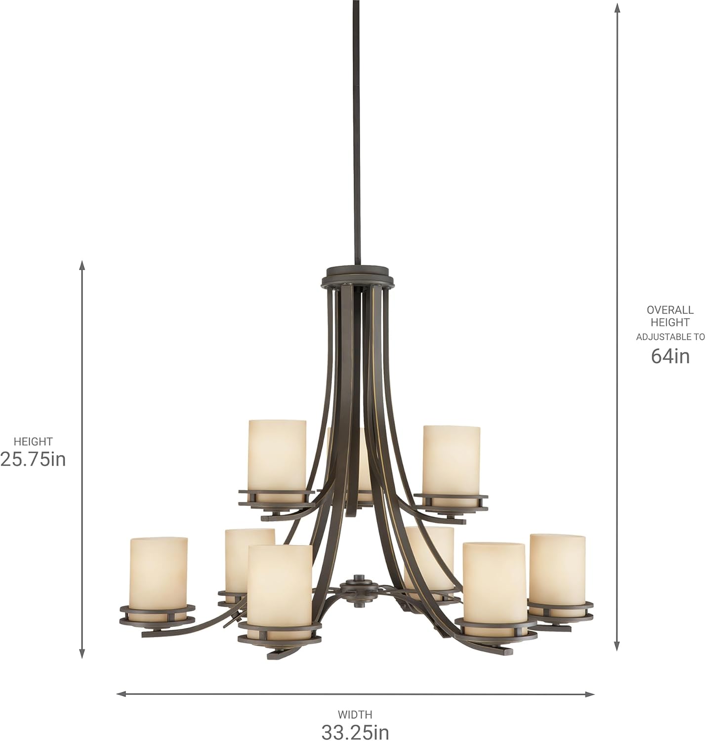 Kichler Hendrik 25.75" 9 Light Chandelier with Light Umber Etched Glass Olde Bronze®