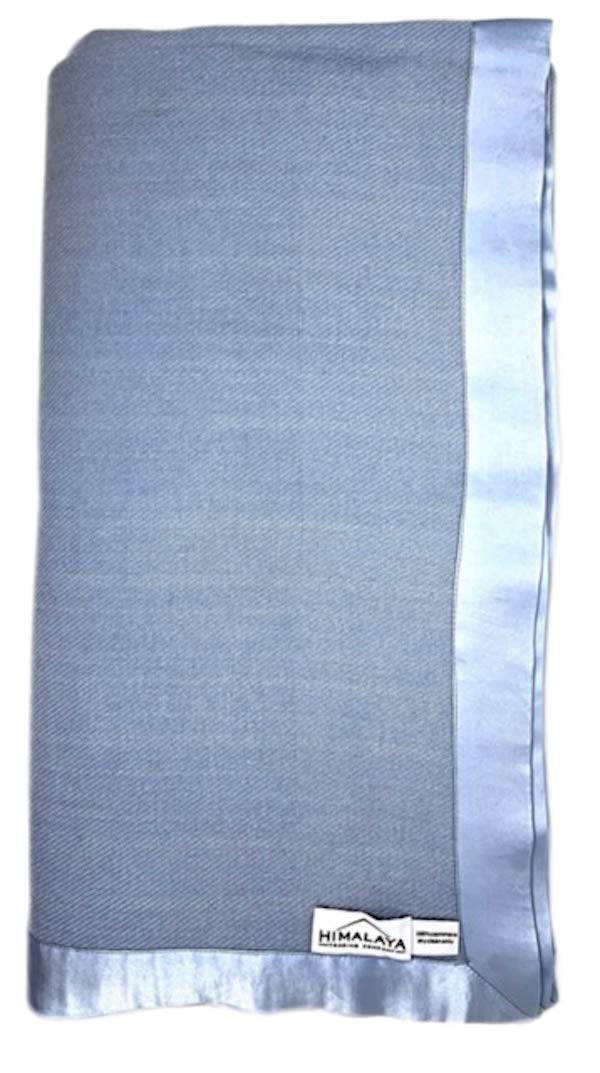 100% Cashmere Luxury Queen Bed Blanket in Sky Blue, Extra Soft Plush Twill 2-Ply Weave, Silk Satin Border, Sustainably Hand Woven, 90" x 90" Size (Blue)