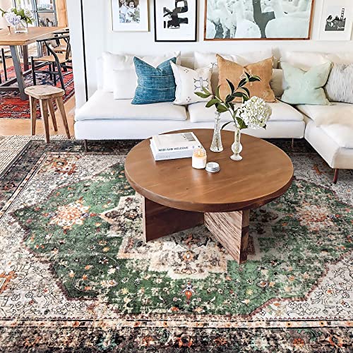 Yesrug Area Rug 5X7 For Living Room Green Boho Non-Slip Washable Rug Persian Vintage Low Pile Large Rug For Bedroom Dining Room #TOP2