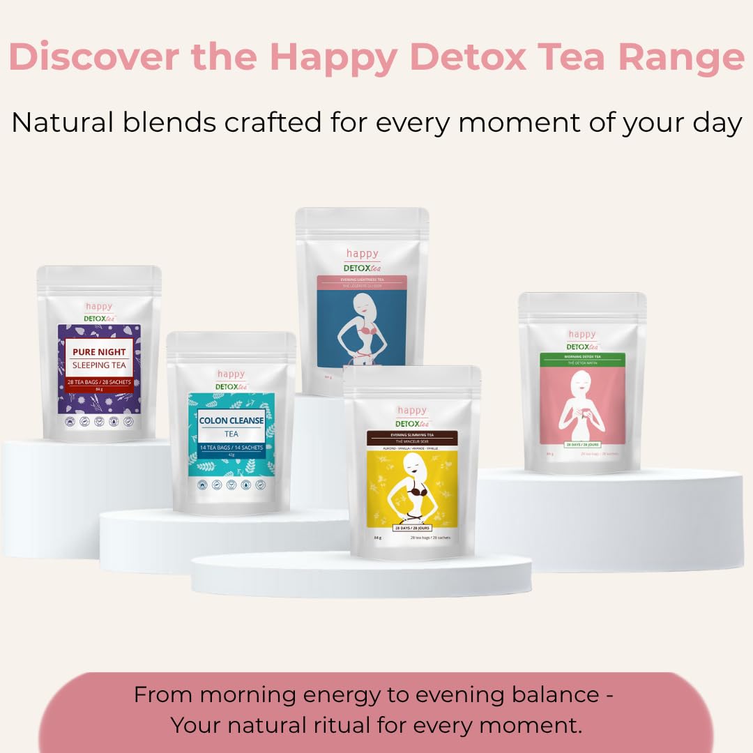 Happy Detox Tea - Thé et Infusion Detox Cure Minceur - 28 Sachets de 3 grammes - Cure de 14 jours