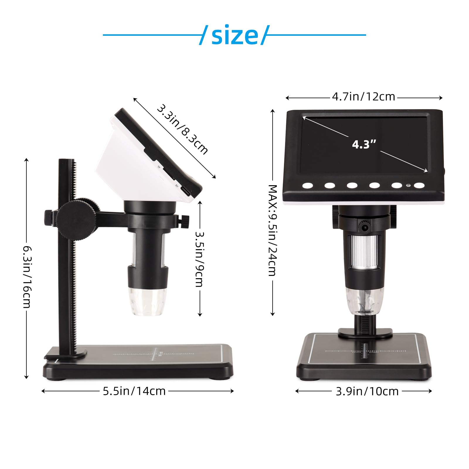 Koolertron Microscope Numérique 4,3 Pouces avec Carte TF 32G Lumière 8 LED 1000X Microscope Professionnel pour Réparation de Circuits Imprimés