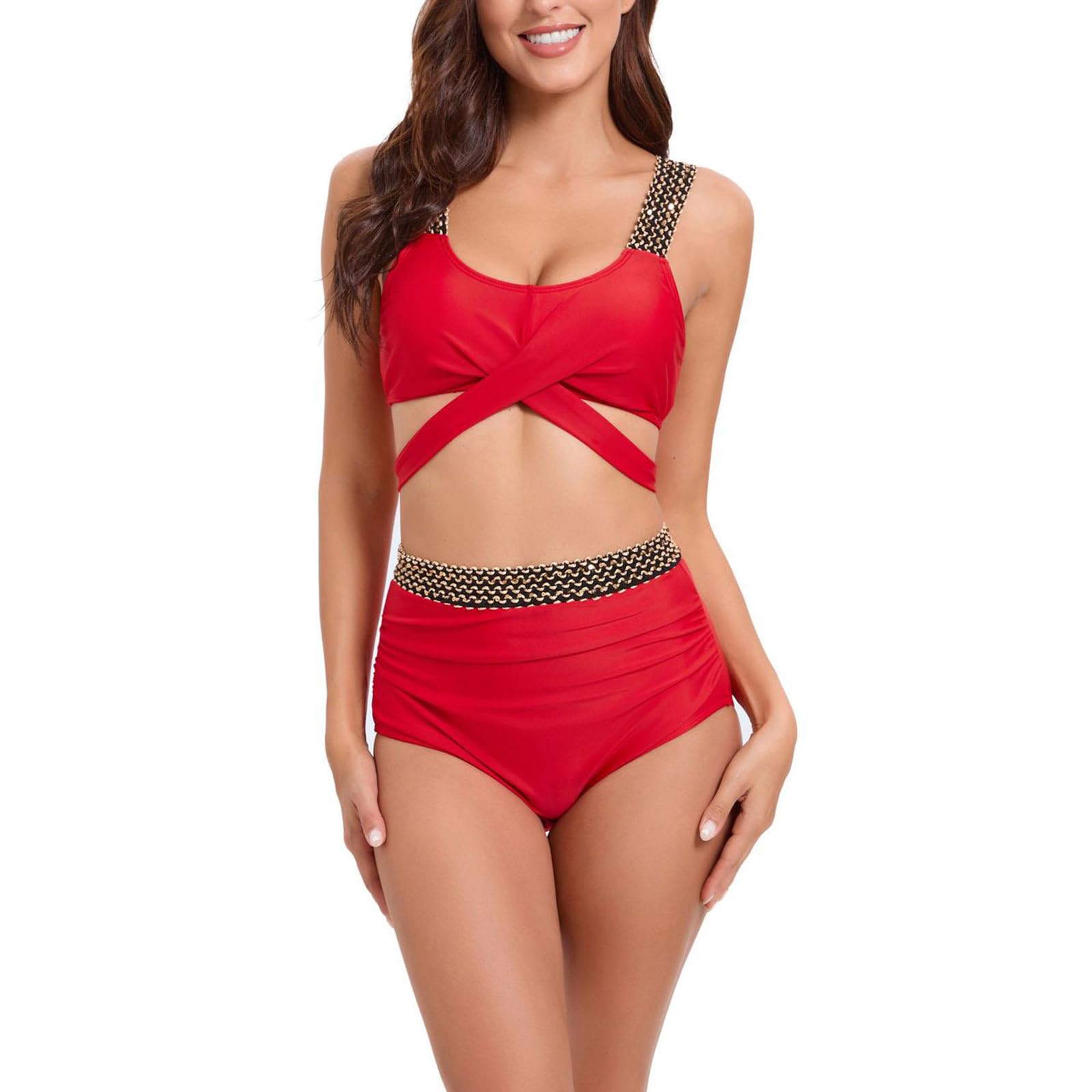 Bikini Tops for Women Cropped Tankini Tops Beach 2 Piece Bikini Swimwear Top Tummy Control Bathing Suits with