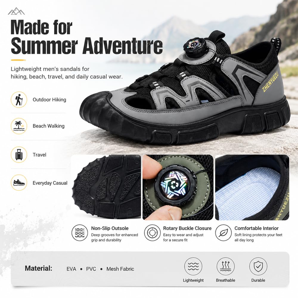 Hixingo Sandali Uomo Estivi Trekking,Casual Sandali Sportivi Outdoor con Lacci Girevoli Antiscivolo Leggeri Scarpe da Trekking Traspiranti per L'Estate