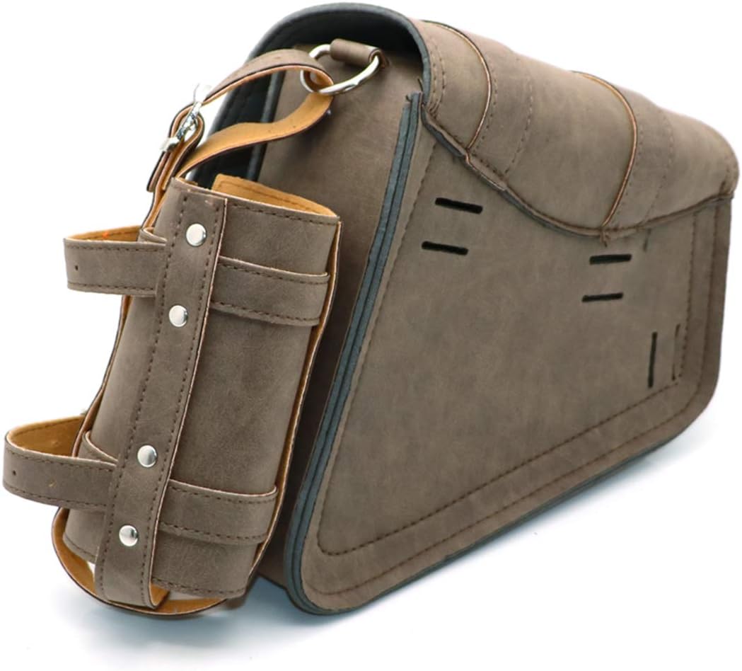 Universal Motorcycle Saddlebags PU Leather Side Tool Bags for Saddlebag -Brown (Left Side)
