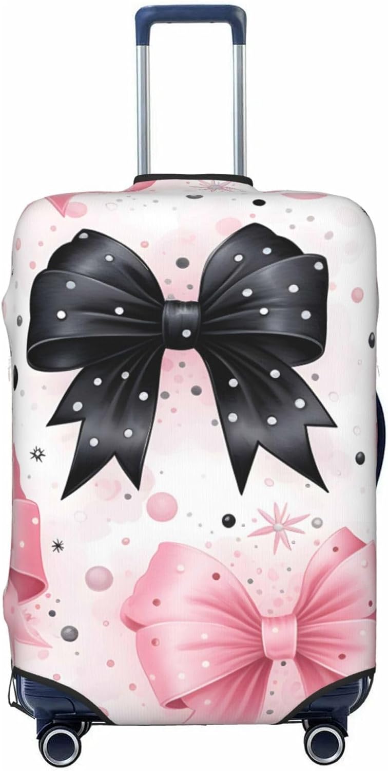 Pink Bow Travel Luggage Cover Washable Suitcase Cover Elastic Fashion Stretch Suitcase Protector Travel Anti-Scratch Baggage Covers Fits 25-28 Inch Luggage