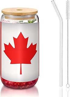 Canadian Flag Printing Glass Cups With Lids And Glass Straw 16oz Drinking Glasses Cups For Coffee,Tea,Soda