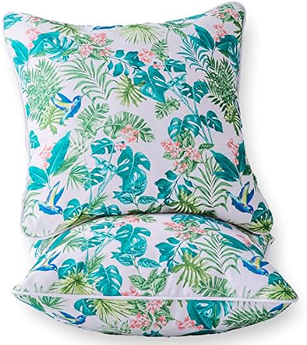 Enipate Pack of 2 Outdoor Throw Pillows with Inserts, Tropical Print Patio Furniture Pillows, Indoor Outdoor Decorative Waterproof Pillow 18x18 in