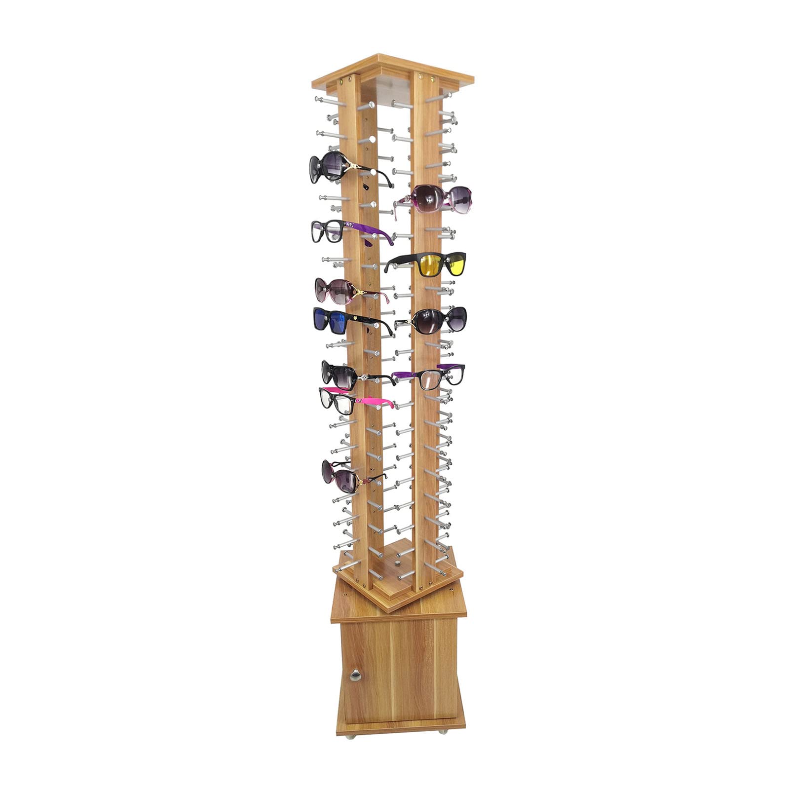 CAFIEDR Wooden Eyeglasses Display Stand, 360°Rotating Holder For Retail Stores And Home Use, Organizes Multiple Glasses Efficiently.Deep Wood Grain-72 pay
