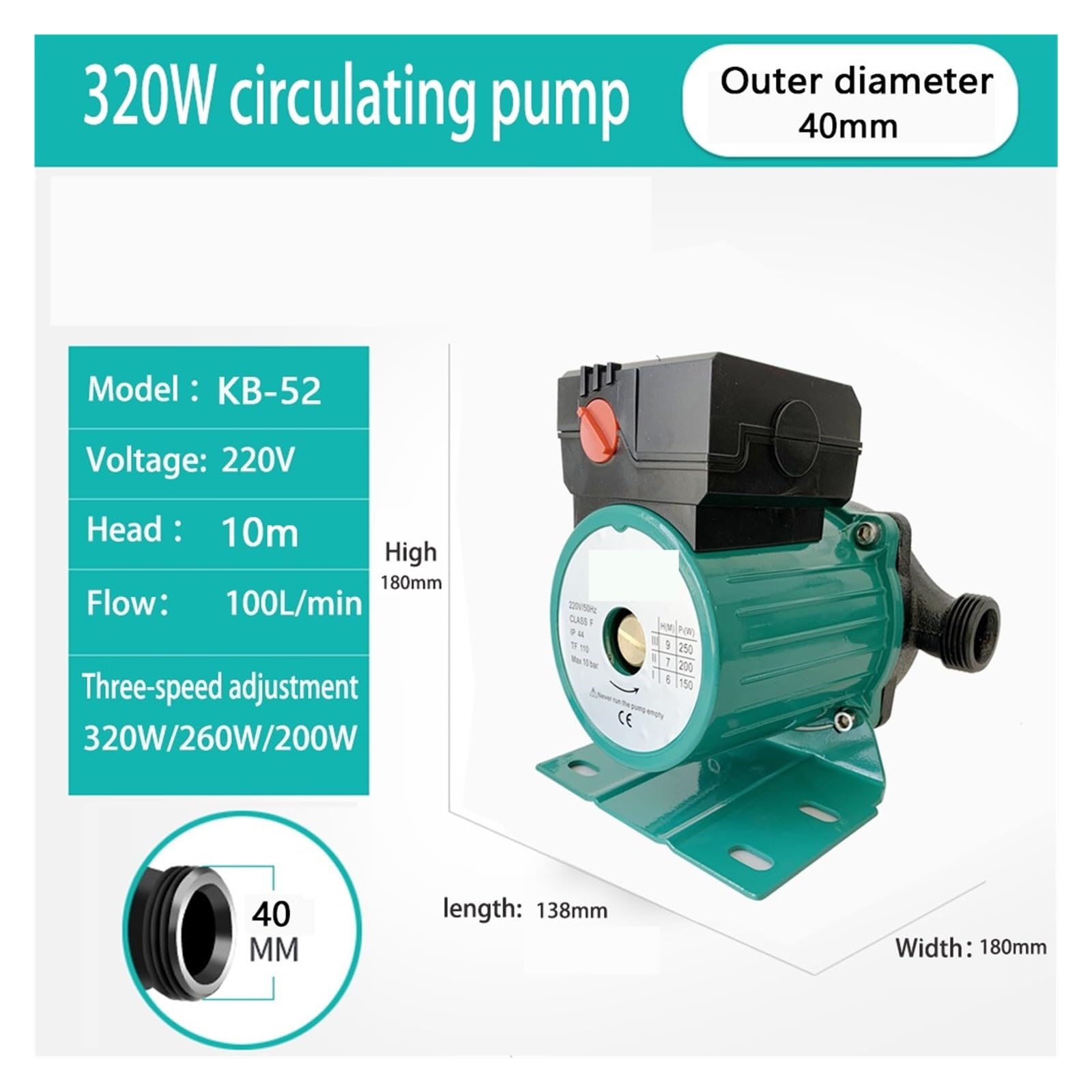 Bomba De Circulación De Agua Caliente De Calefacción De 250w/320W For El Hogar For Calentar El Aire Acondicionado De La Caldera De Calefacción Central Ultrasilencioso ,Uso En MúLtiples Escenarios(320W