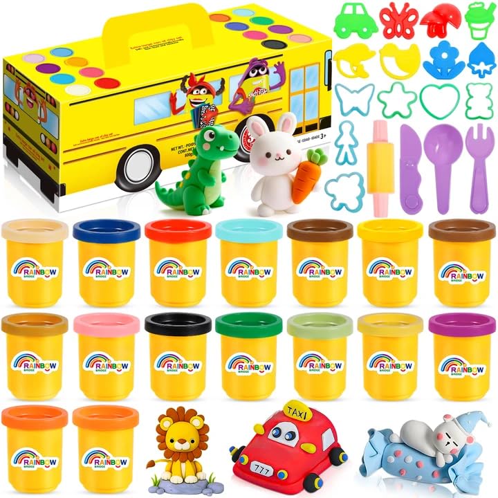 MKAKYES Juego de Plastilina para Niños, 16 Botes de Plastilina de Colores con 18 Moldes, Manualidades y Actividades Creativas, Regalo Creativo para Niños y Niñas de 3 Años o Más