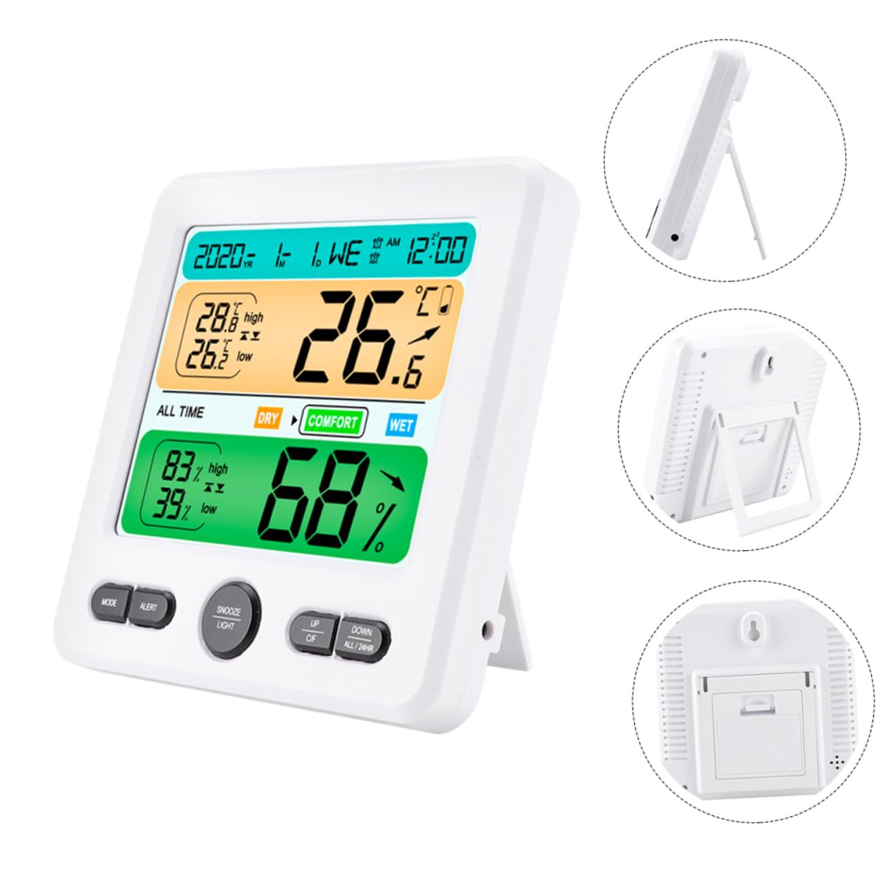 Levemolo Termometro Digitale da Parete Multifunzione con Igrometro Integrato Monitor Temperatura e Umidità per Casa Ufficio Camera e Serra Display e Preciso con Orologio e Calendario