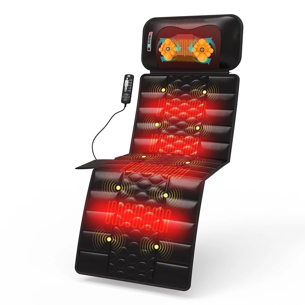 Colchoneta de Masaje Shiatsu con calefacción para Todo el Cuerpo Cama de Masaje para la Espalda con 10 Motores de vibración para Cabeza, Cuello, Cintura y piernas