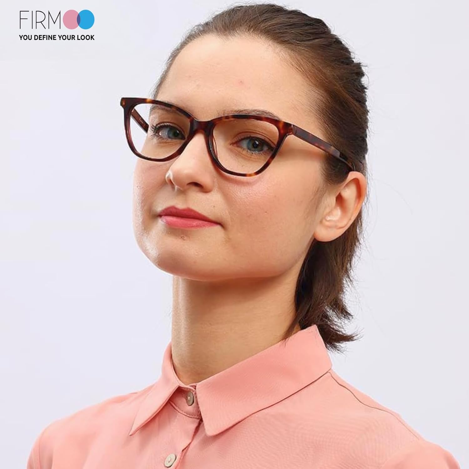 Firmoo Blue Light Blocking Glasses for Computer Reading Womens Cat Eye Acetate Frame Spring Hinge 0.0x Tortoise