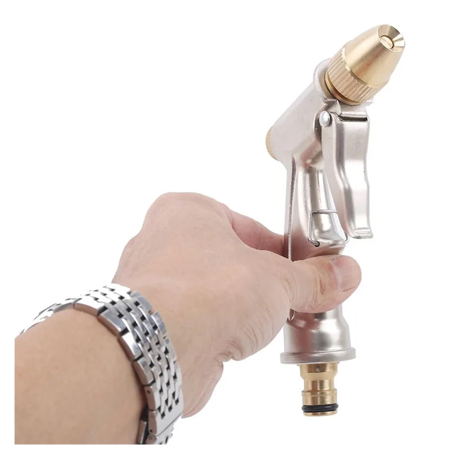 Pistolet d'arrosage avec embout multi-jets, Mousse de lavage voiture jardin argentée d'eau à haute pression en métal réglable portative 17.5x9.5cm