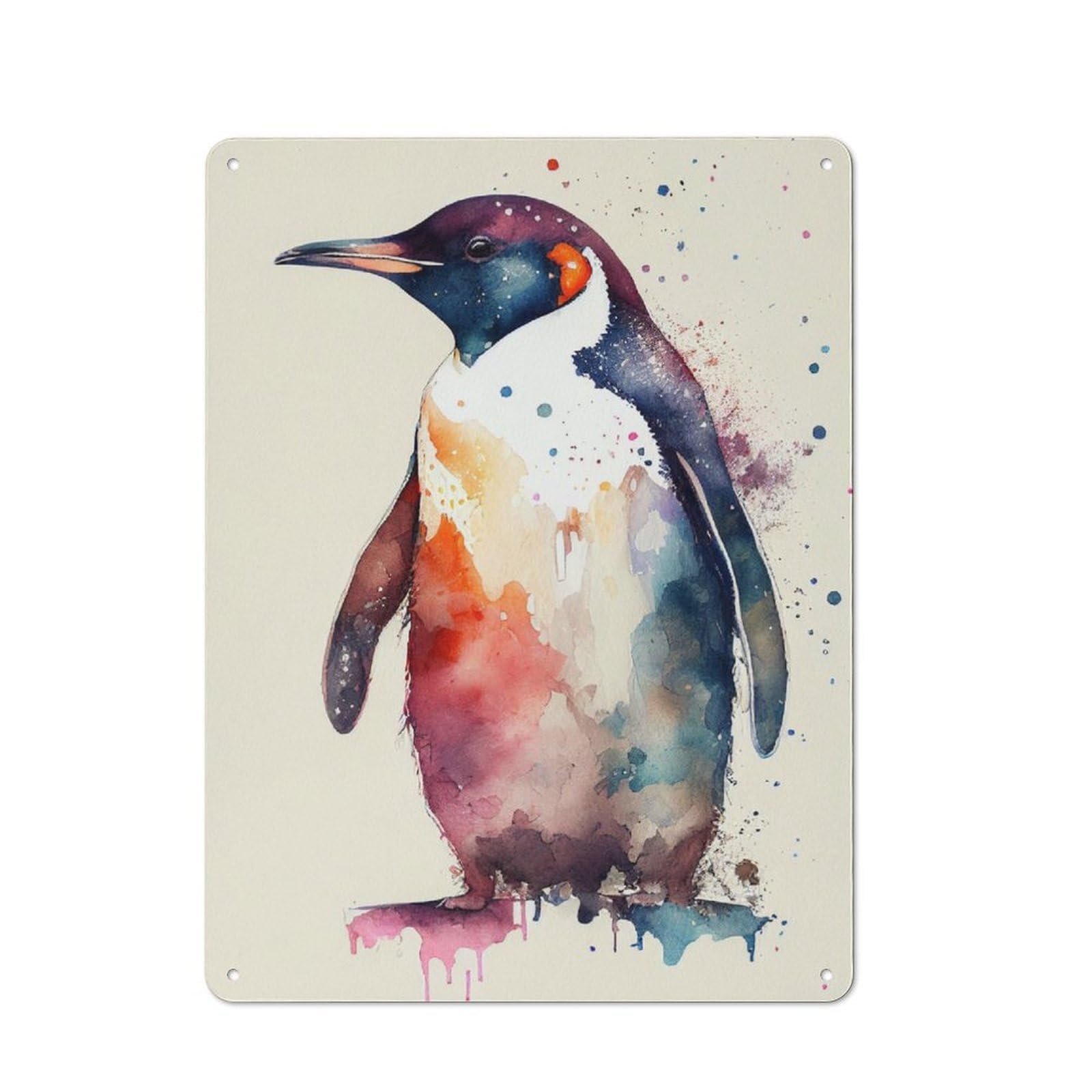 Junmoney Penguin Watercolor Animal Retro Tin Wall Plaque 40X30cm For Kitchen Or Home Bar, For Home Interiors, Feature Walls And Decorative Displays
