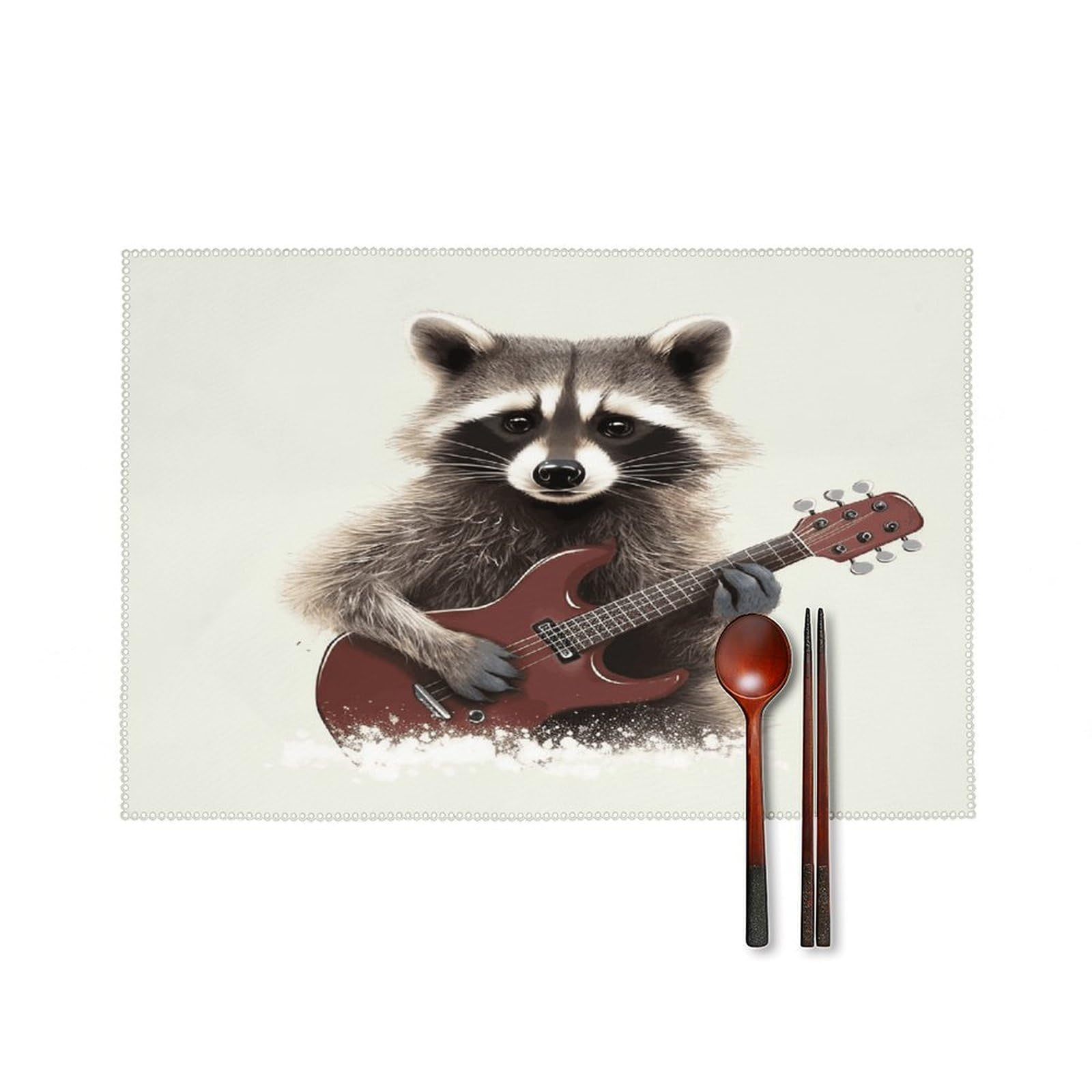 Funny Raccoon Placemats Set of 4 Heat Resistant Non-Slip Place Mats Reusable Dining Table Mats Canvas Place Mat Anti-Fading Waterproof Placemats for Dining Table Decor