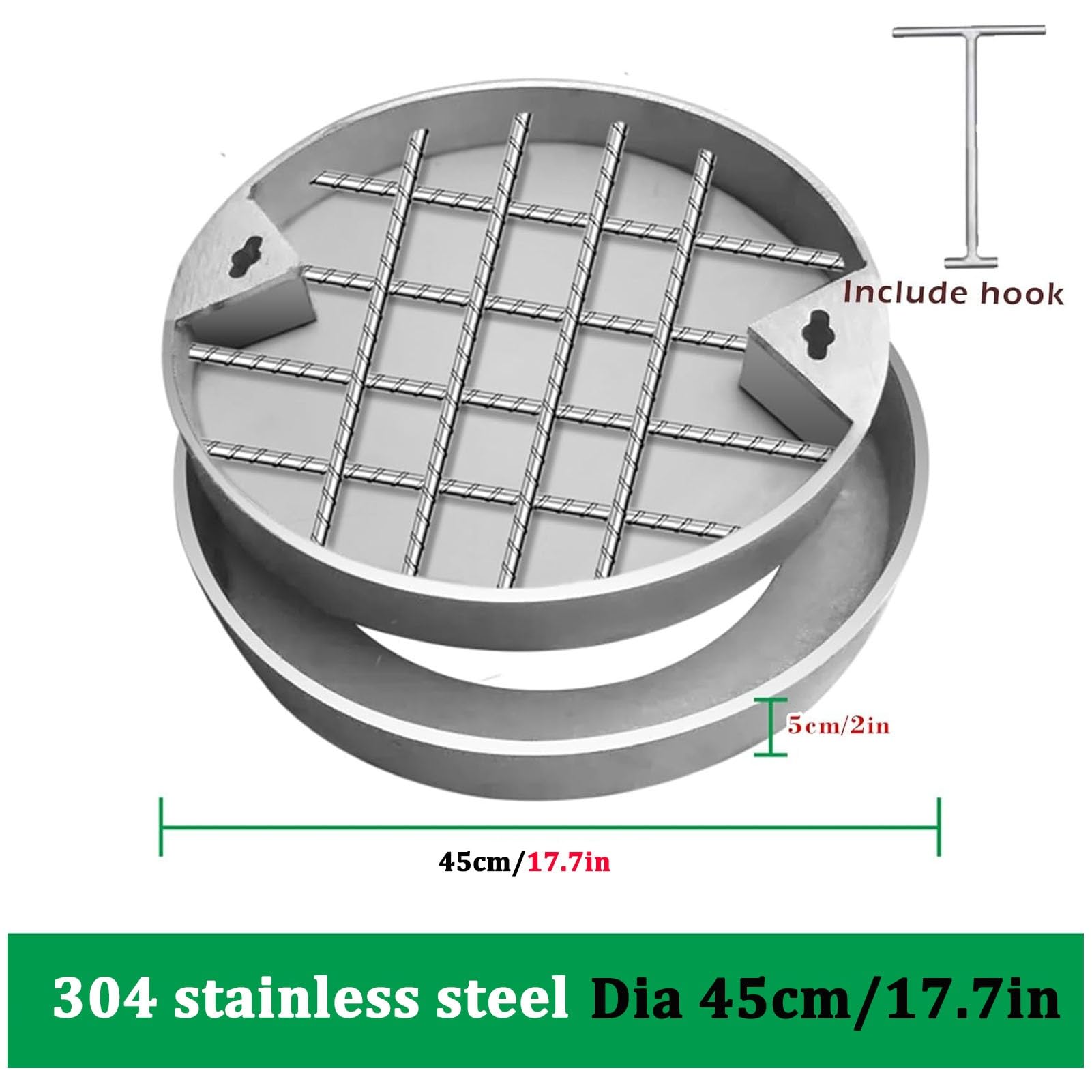 Generico Coperchio Invisibile a Incasso in Acciaio Inox per pozzetto di ispezione e Accesso alla Fossa settica – Coperchio Resistente per vialetto, Cortile, Prato, Giardino e marciapiede, Diametro 45