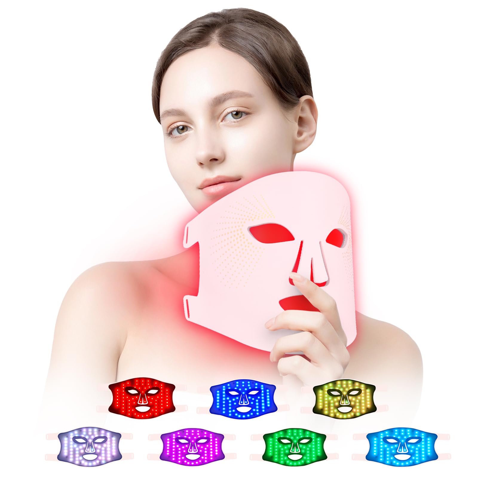 Red Light Therapy Mask, Red Light Therapy for Face, 7 Colors LED Facial Mask for Wrinkle Remove & Anti Aging, Skin Care Home Travel Use,Pink (Upgraded Version)