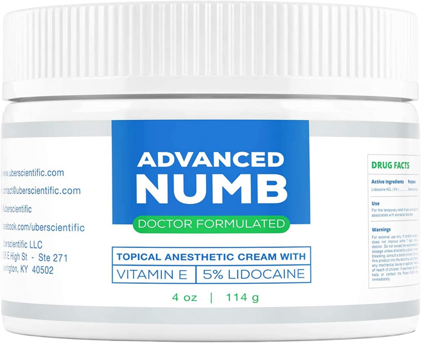 UberScientific Advanced Numb (4 oz) 5% Lidocaine, Pain Relief Cream, Lidocaine Ointment, Numbing Cream, Made in USA