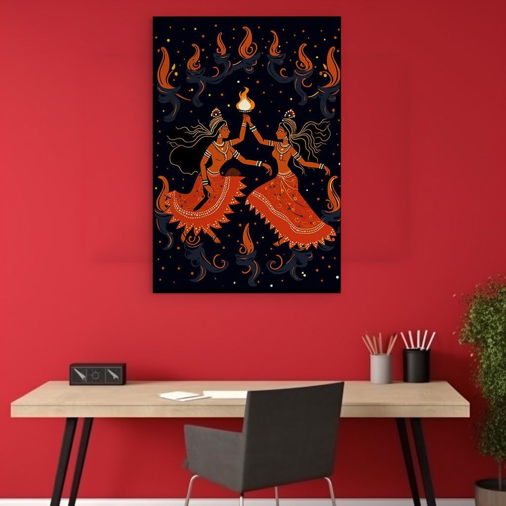 Canvas for Living room. Dancing Flames of Tradition: Celebrating with Diyas in the Heart of a Festive Indian Night, 27 x 18 inch Canvas Wall Art - Religion And Spirituality - Modern Home Decor