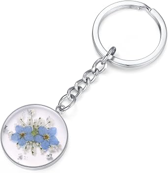 AUNTESIGN Pressed Flower Keychain Charms | Forget-Me-Not Keychain | Personalized Handmade Keychain | Easter Gifts for Her