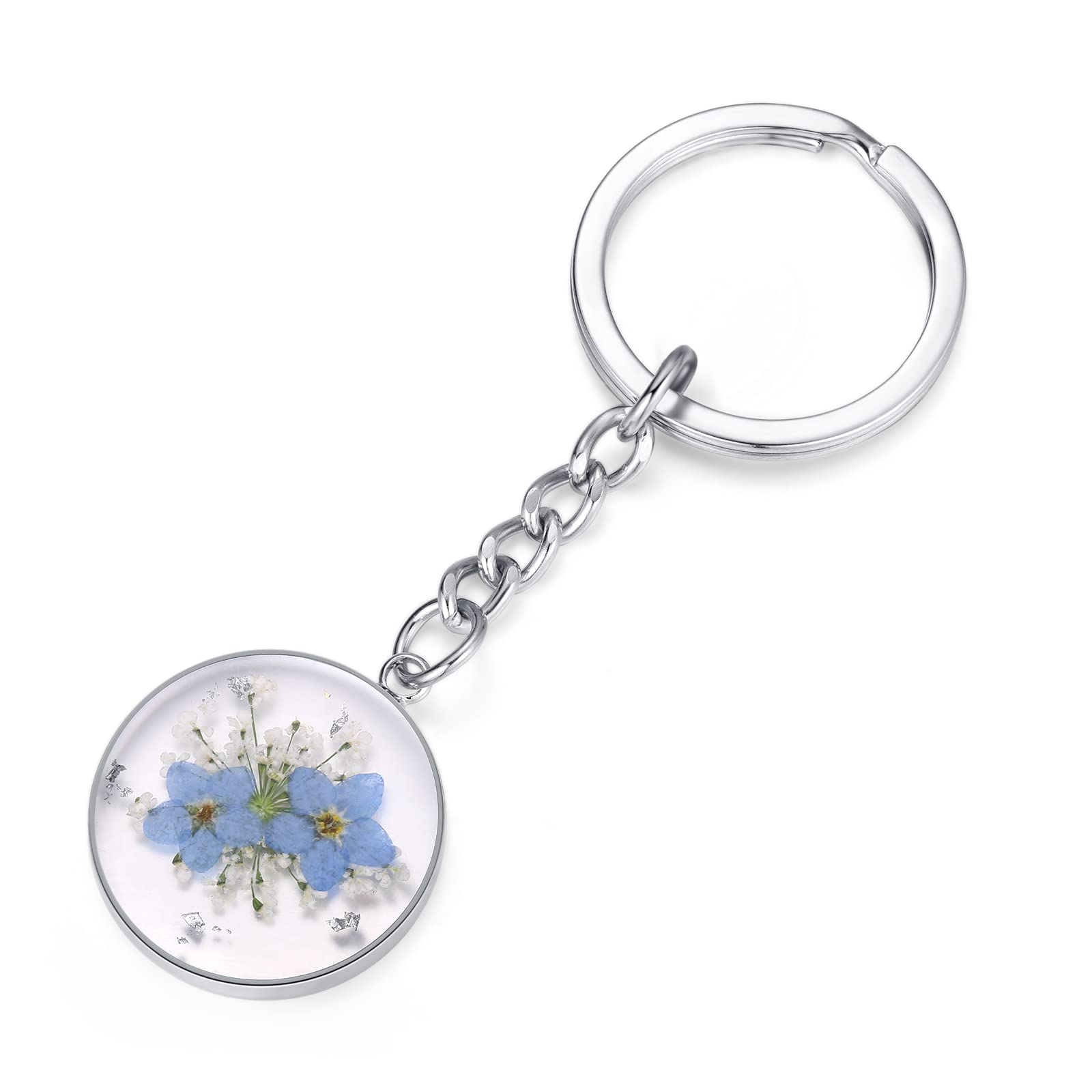 Vergissmeinnicht und Queen Anne's Lace Wildflower Schlüsselanhänger | Echte Blume handgemachter Schlüsselanhänger | Getrocknete gepresste Blumen Schlüsselanhänger Charms | abschiedsgeschenk
