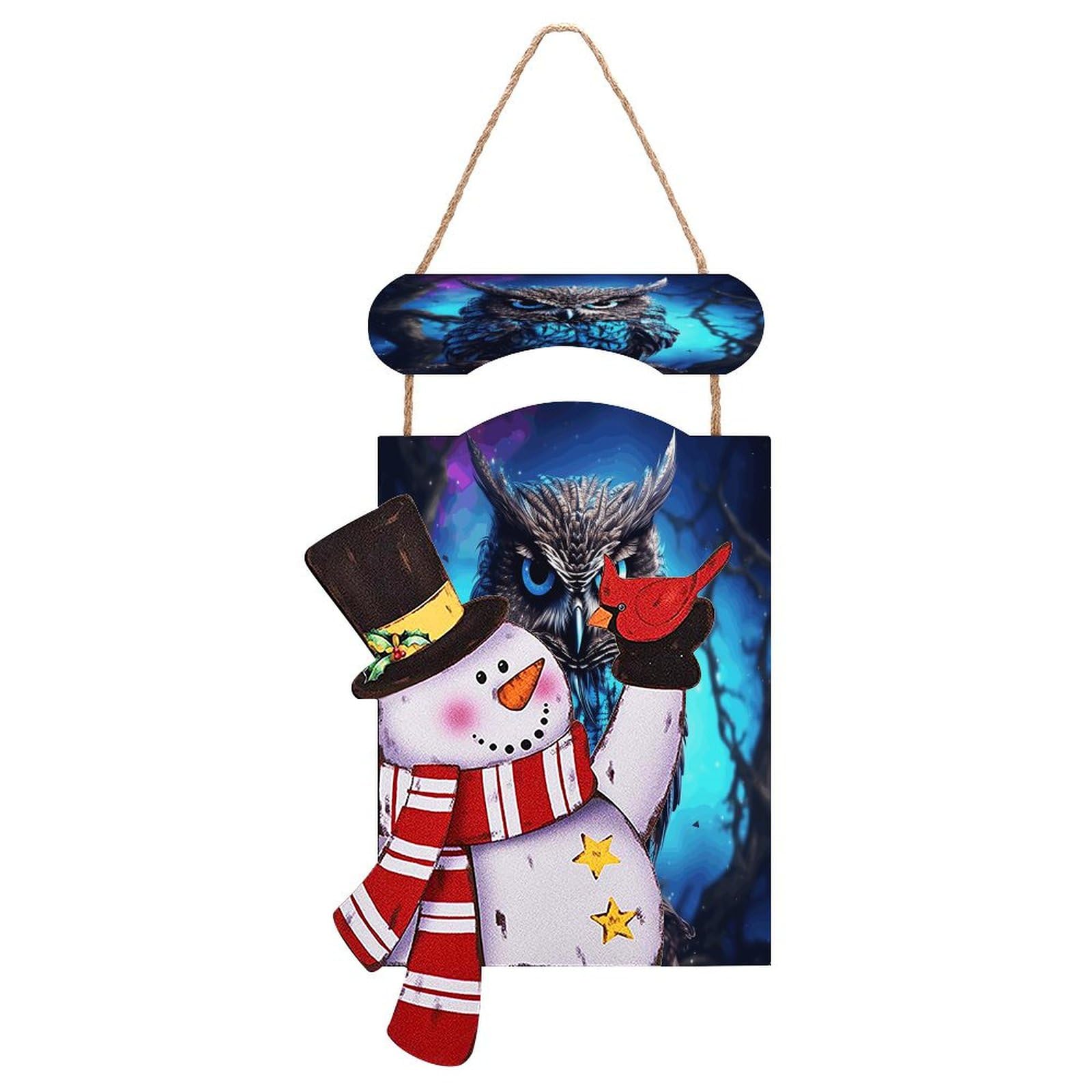 Décoration de porte d'entrée bonhomme de neige en bois