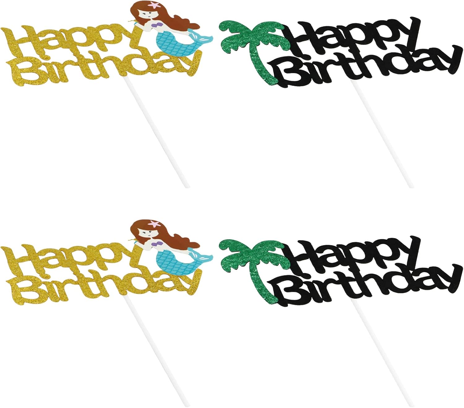 Angoily ケーキトッパー 誕生日 可愛い ケーキ挿入カード お誕生日おめでとうの英文 お取り寄せ おしゃれ ケーキピック 4枚セット 飾り付け ケーキ装飾用 スタイル１ パーティー