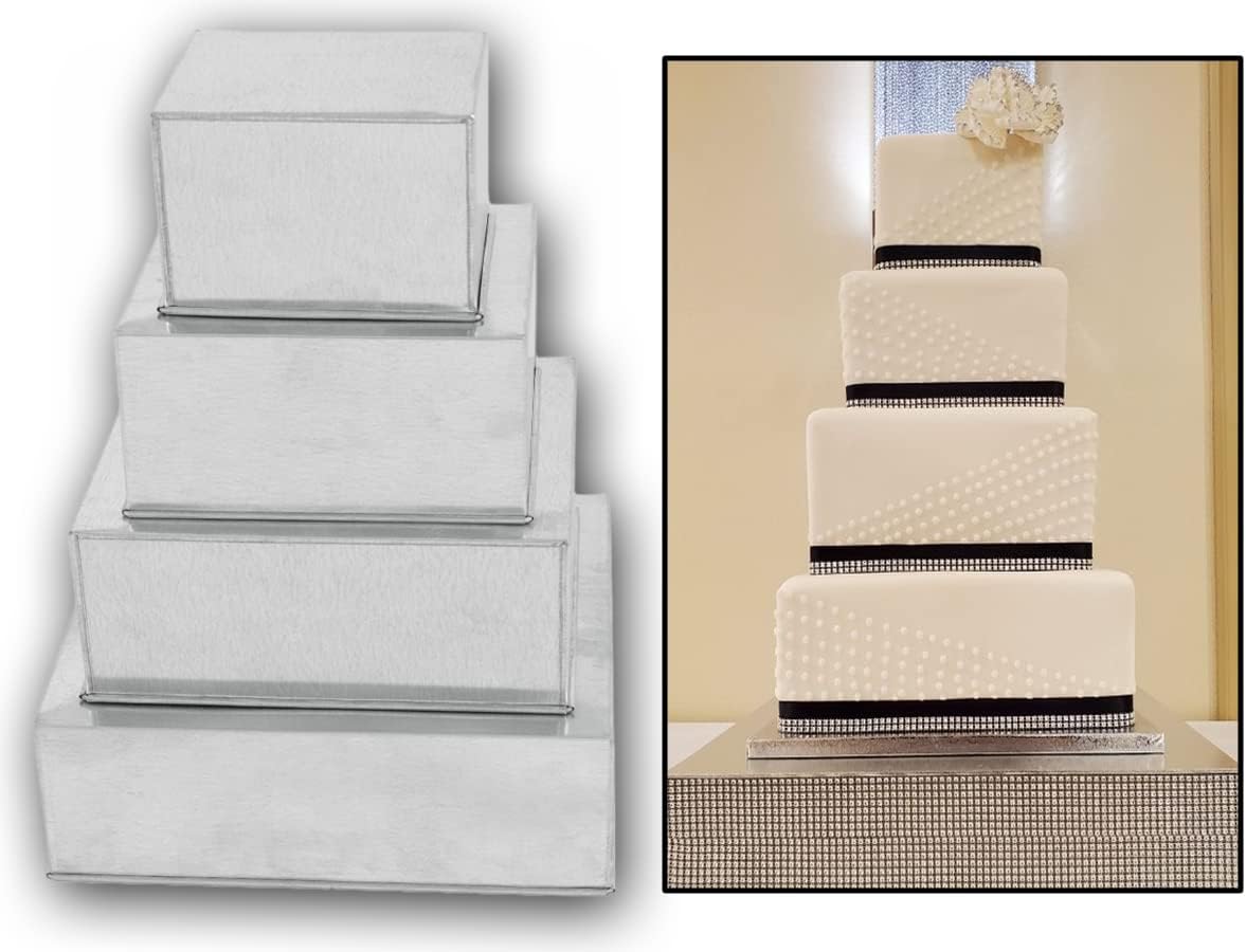 4 Tier Square Baking Pan Set Multilayer Birthday/Wedding Anniversary Cake Tins/Cake Pans/Cake Molds 6".8".10".12" - All 3" Deep - Image 2