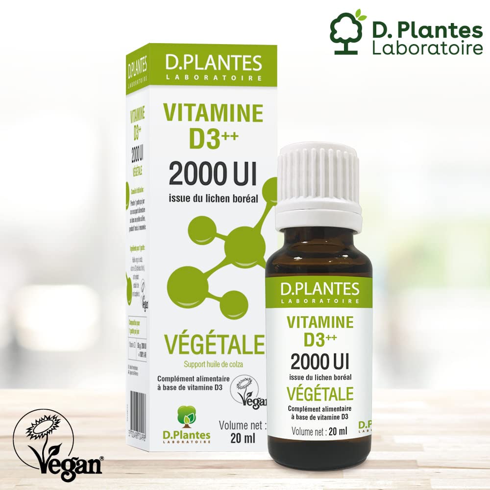 D.PLANTES - Vitamine D3 2000 UI - Complément Alimentaire - Immunité, Ossature Normale - Boost en Vit. D - Origine Végétale - Certifiée Vegan - 20 ml