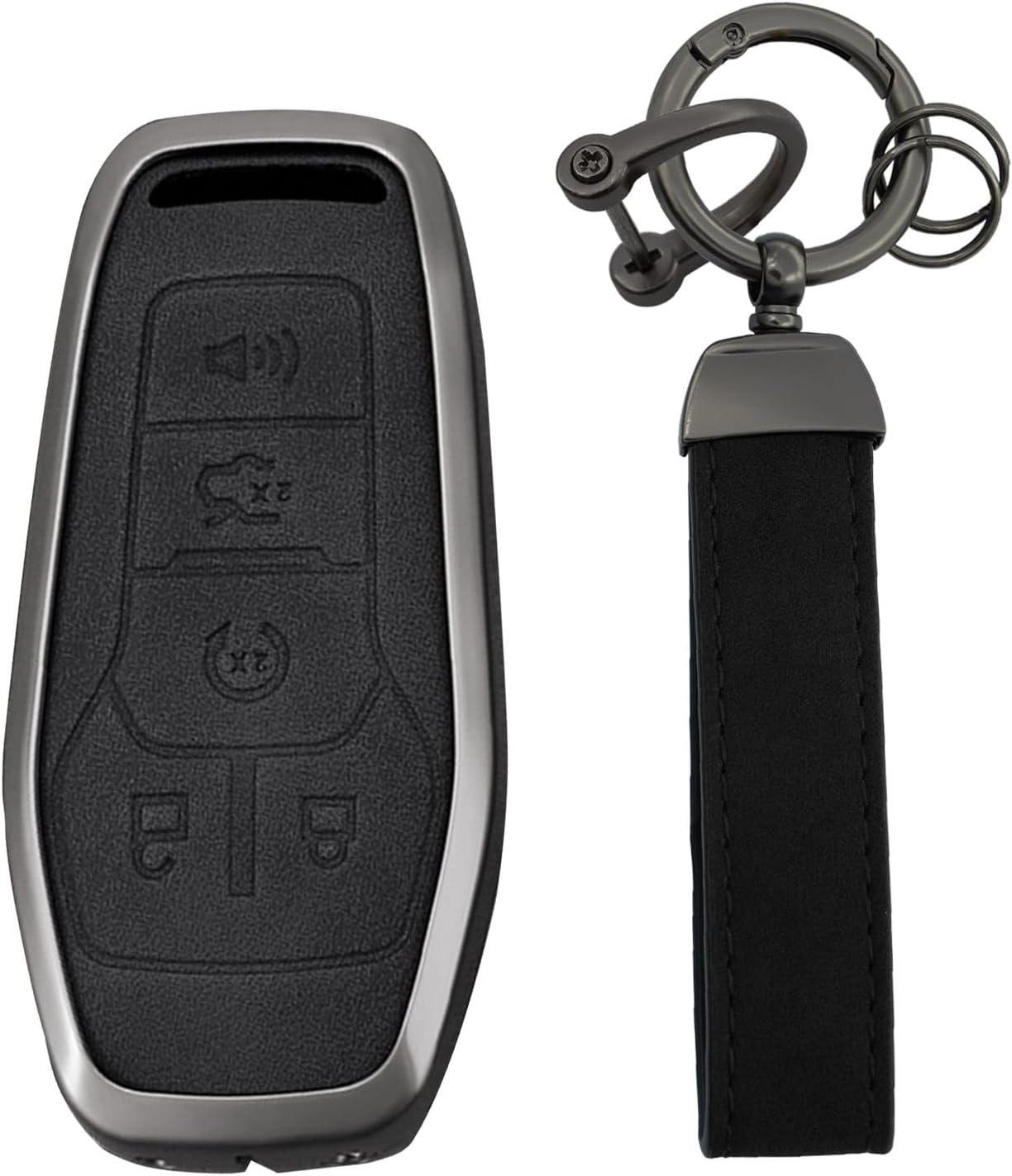 KUNIO PU Leather Key Fob Cover fit for Ford Fusion Mustang 2017 F150 Edge Explorer Lincoln MKZ MKC MKX Key Case Replacement Accessories 5 Button Black