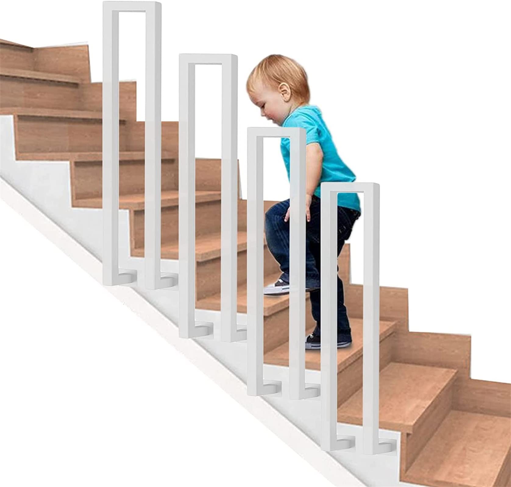 Meiiron Staircase Handrails, Industrial Iron Stair Handrails, Square Tube U-Shaped Wrought Iron Step Handrails Garden Attic Terraces, Courtyard Stair Fences - 1Pc (Color : White, Size : 75cm)