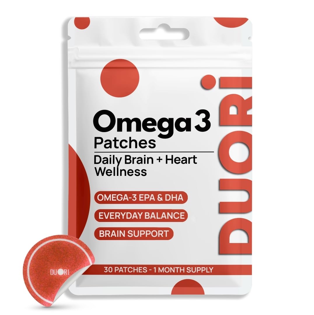 DUORI Adesivos de Ômega-3 com EPA, DHA, extrato de cúrcuma e CoQ10, 30 adesivos