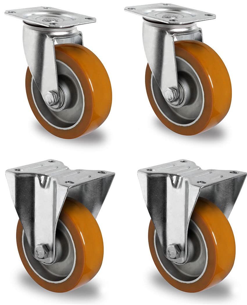 Rollensatz 2 Lenk- + 2 Bockrollen 100 mm Polyurethan braun "Alu"