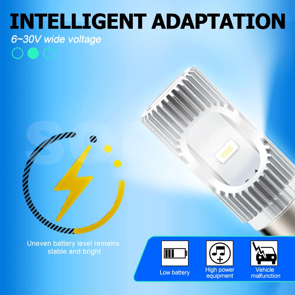 SOFOC S2 BA20D Lampadina LED per Faro Moto/Auto Bianco Freddo 6500K 6V 12V 24V Compatibile con 6-30V AC/DC 2000LM 300% Più Luminosa dell'Alogena Anabbagliante/Abbagliante 2SMD 1pcs