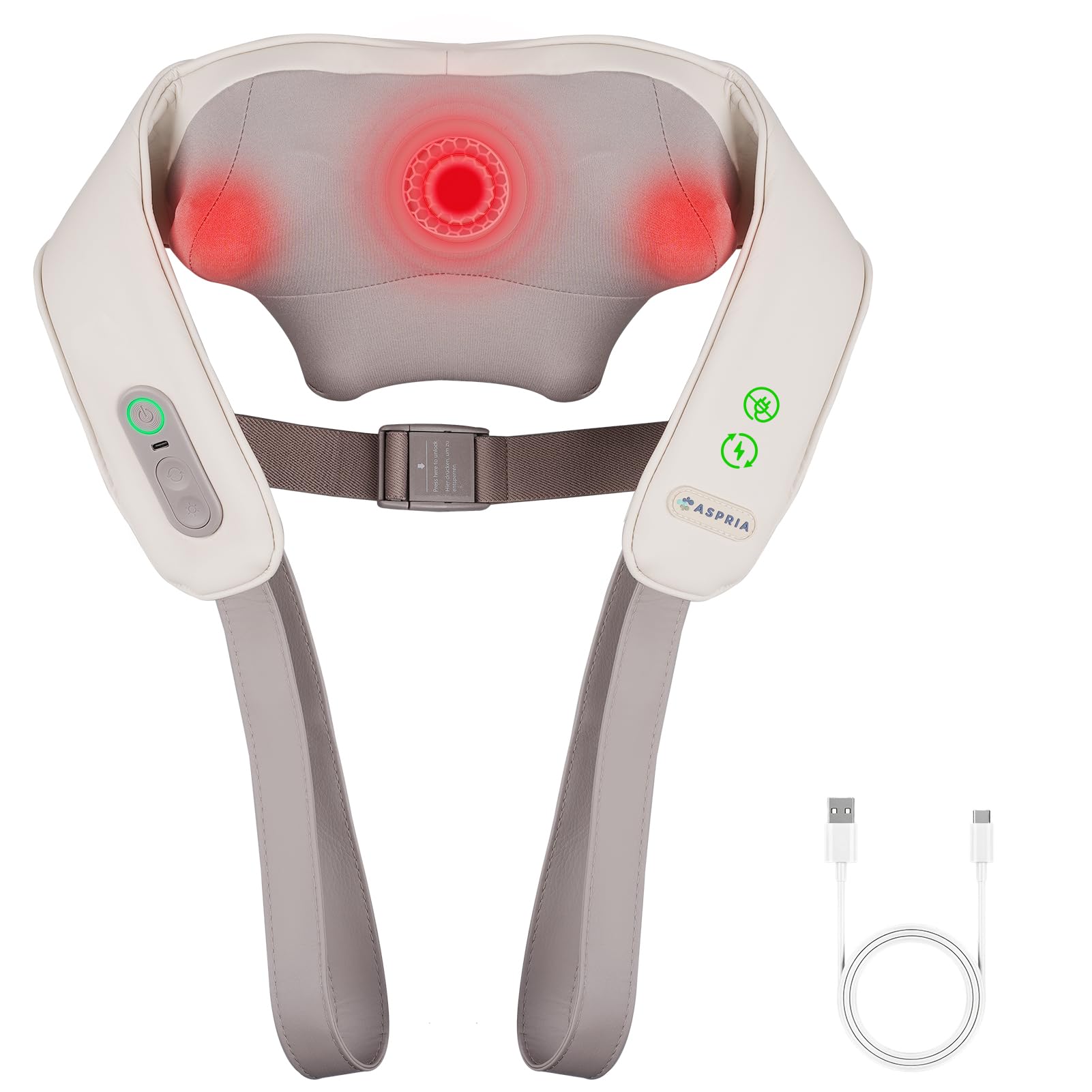 Appareil de Massage Cervicales et Dos 5D Shiatsu Sans Fil, Masseur Cou et Épaules avec Chaleur, 3 Modes, Mains Libres, Cuir PU, Recharge Type-C, Cadeau Bien-Être Homme Femme