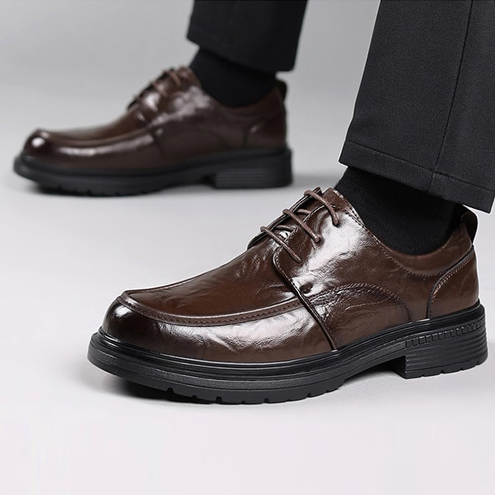 Uomo in Pelle Scarpe Eleganti | con Punta Arrotondata, con Lacci, Antiscivolo, Low Top, Party, Cerimonia, ufficio
