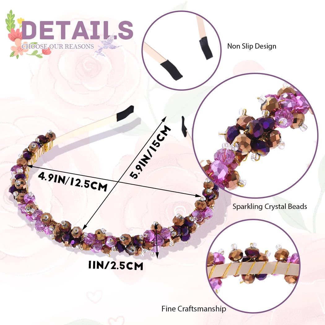 Formery Crystal Headband Purple Crystals Thin Hairbands Party Prom Wedding Beaded Headpiece Hair Accessories for Women - Image 4