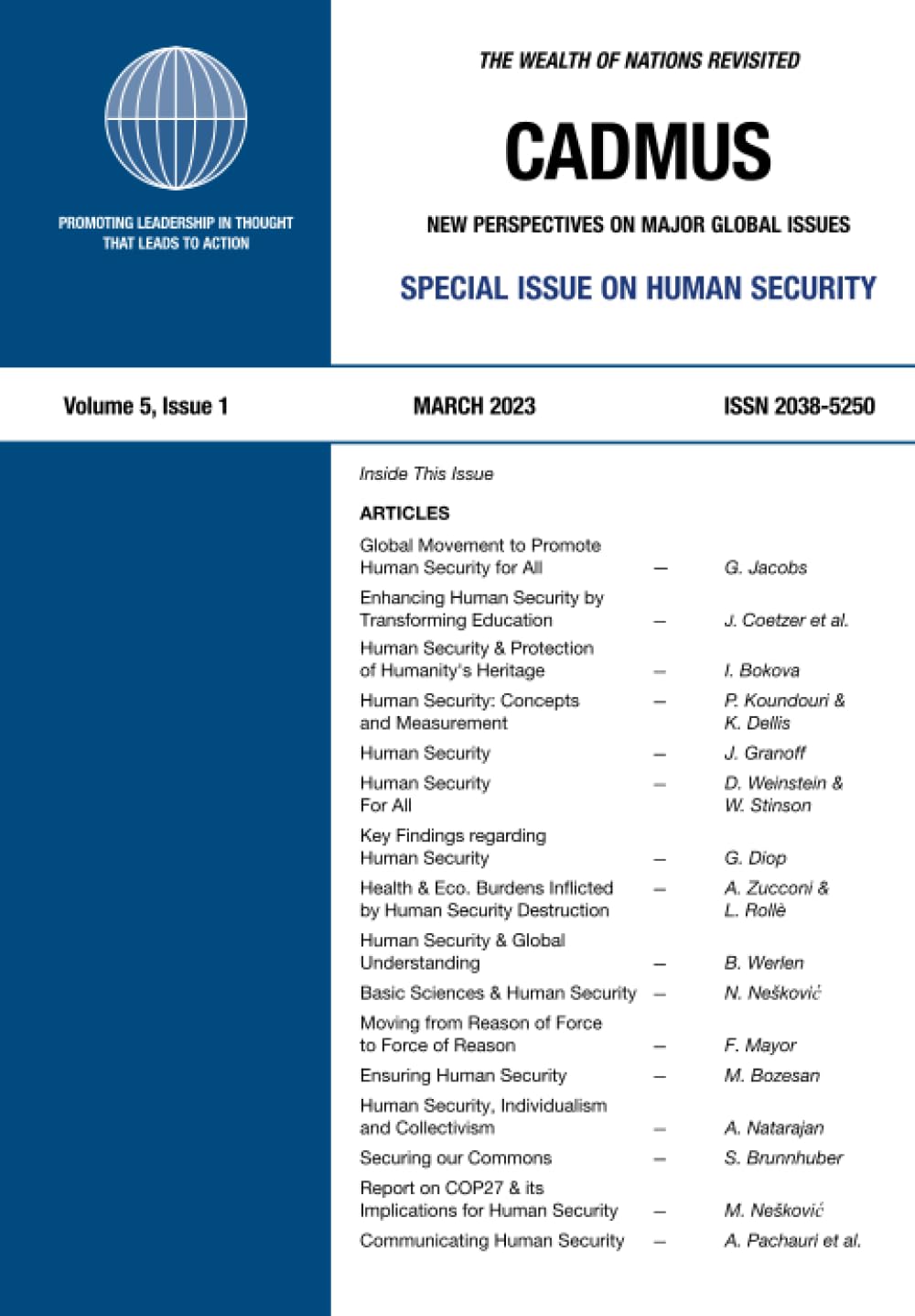 Special Issue on Human Security: Volume 5, Issue 1