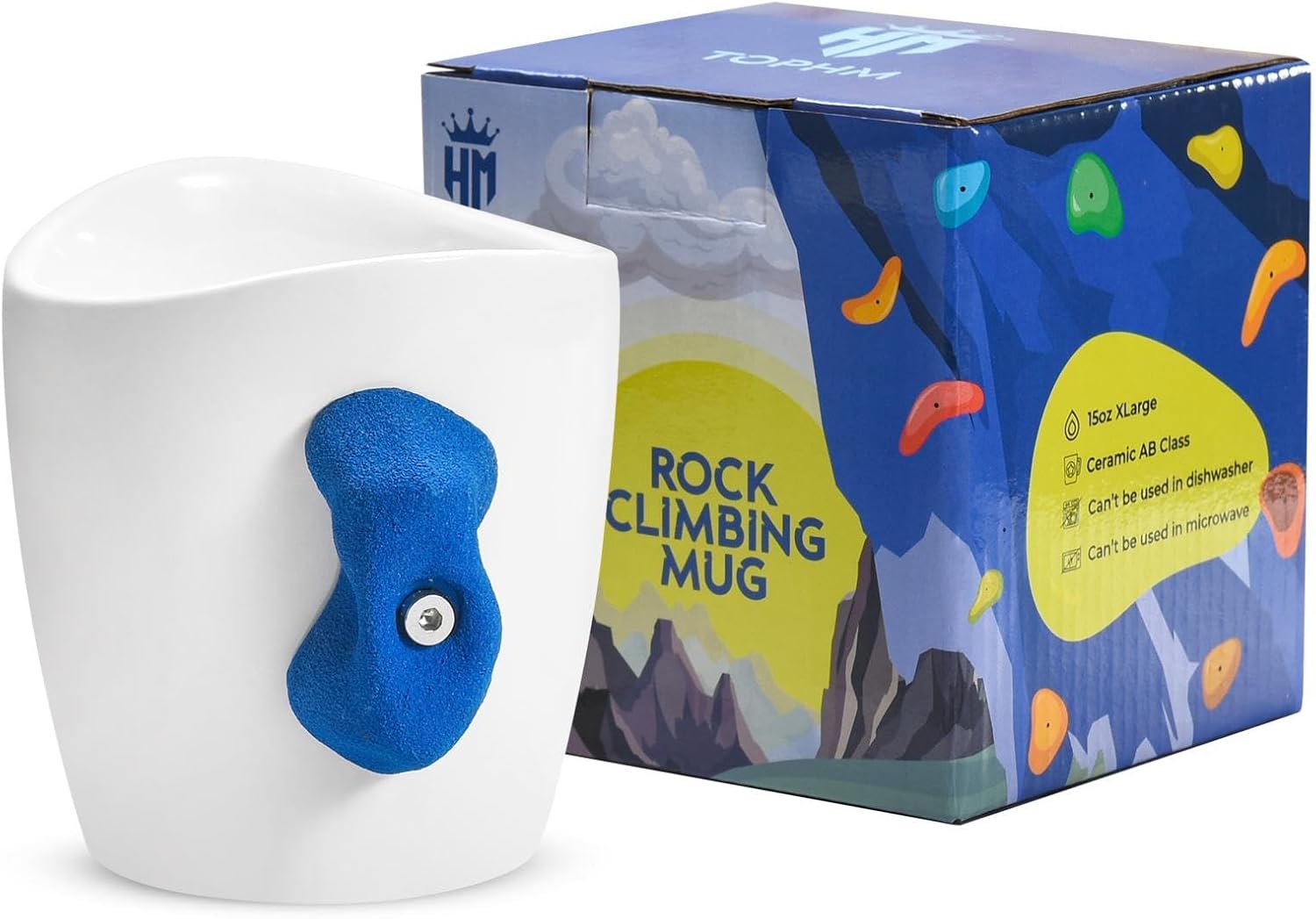Ceramic Rock Climbing Mug Blue handle Mug for Training