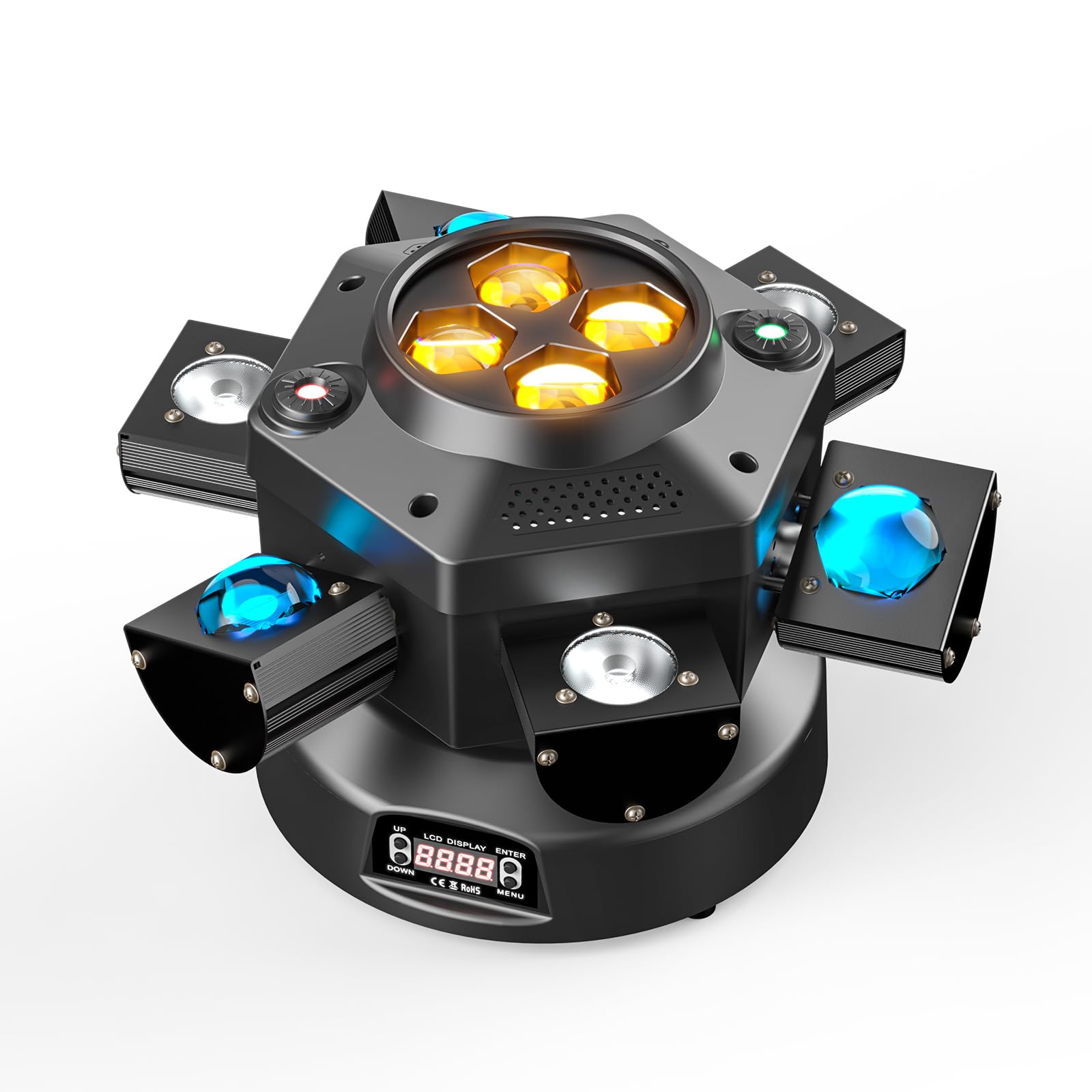 UKing 180W Moving Head Licht,Partylicht Scheinwerfer RGBW LED Strahler Bühnenlicht mit dmx512 Soundaktivierter Lichteffekt mit 6 Lichtarmen für Weihnachten DJ Bar Geburtstag Disco Hochzeit
