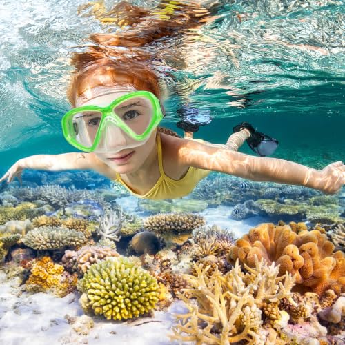 Image of Kids Swim Goggles Snorkel Diving Mask for Boys Girls Ages 5-15, Anti-Fog Swimming Goggles with Nose Cover