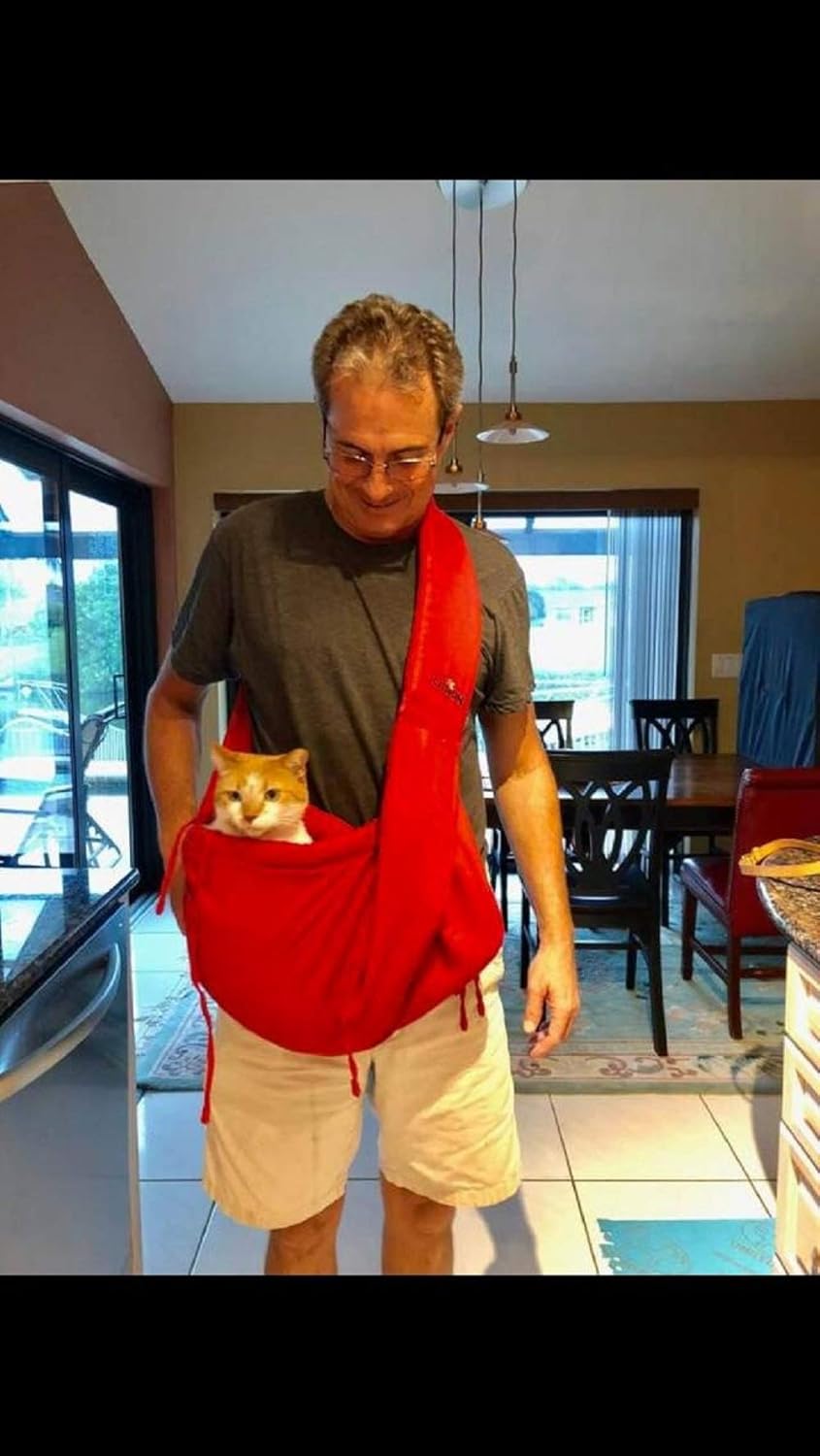 Pet Sling Denim Pet Shoulder Bag Carrier Pet Tote Cat Dog Small Animal Pet Sling Messenger Style Pet Travel Carrier (RED)