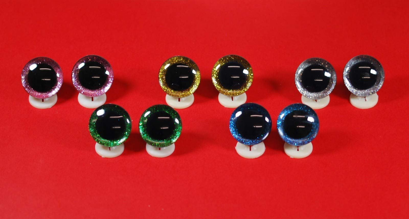 celloexpressPack of 10 Pairs - 3D Mix 2 - Sparkle Glitter Eyes with Plastic Backs - 12mm - Safety Glitter Sparkle Eyes for Soft Toy or Teddy Bear Making