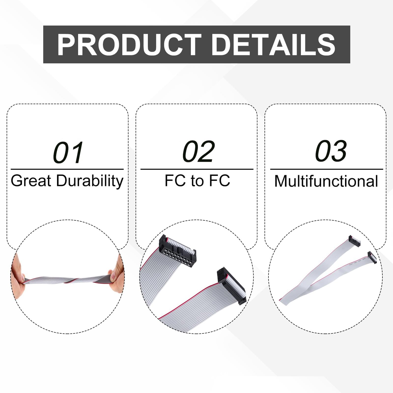 Unifizz Cavo a nastro piatto IDC a 20 pin, passo 2,54 mm, lunghezza 50 cm, connettore FC a FD, tipo A, per scheda madre del PC, stampante 3D, display a LED